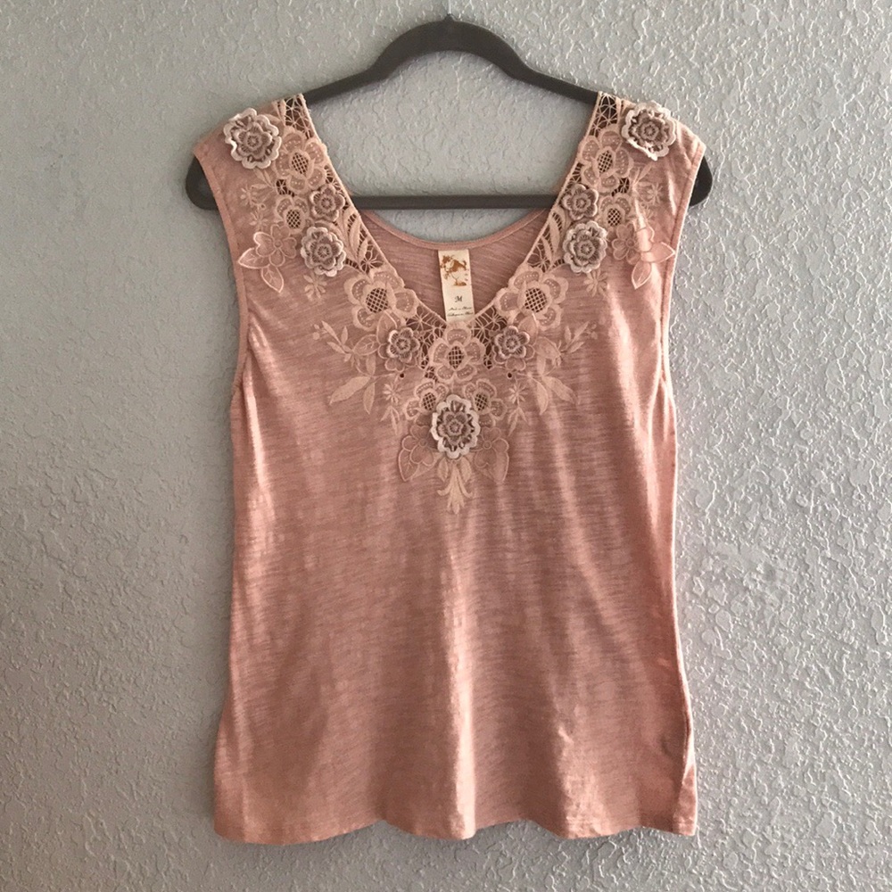 Anthropologie Blush Shirt with Flower Detail